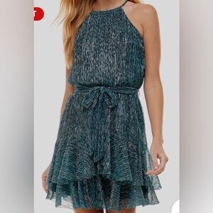 Multi-Color Metallic Sleeveless Tiered Mini Dress. Never Worn, Size Large $14